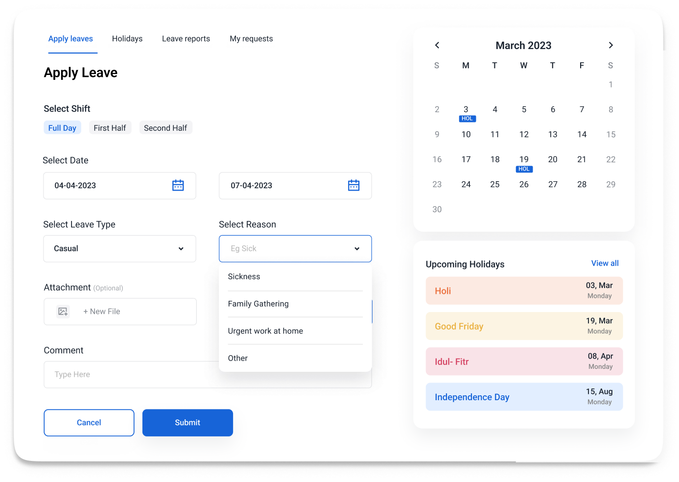 Leave Management Software Dashboard